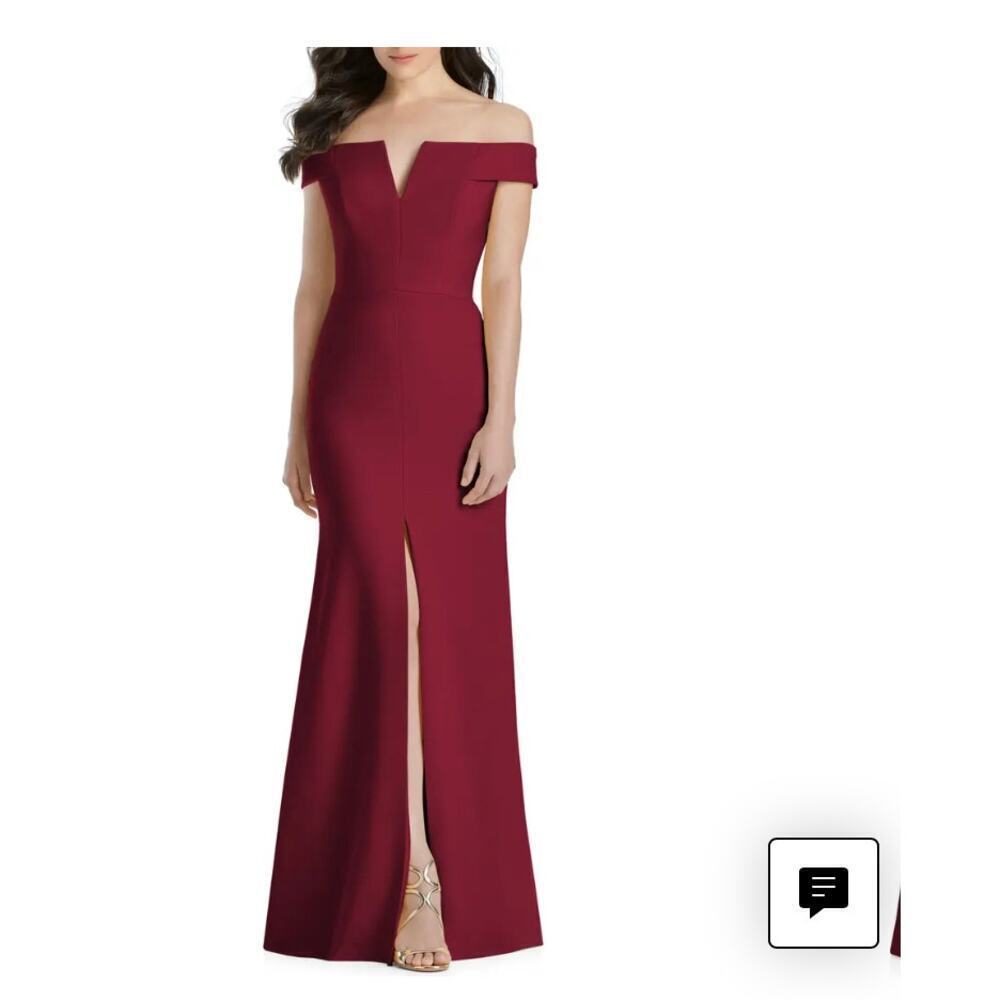 Dessy Collection Vivian Diamond Notched Off the Shoulder Crepe Gown size 10 - Picture 1 of 6